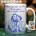 Gift For Mother, Gift For Grandma, Happy, Custom Photo - Custom Photo Pencil Sketch The Love Between Mother & Daughter Is Forever - Personalized White Edge-to-Edge Mug