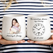 Custom Photo,New Baby,Art Design,Gift For Father,New Dad,Adorable,Photo - Pencil Sketch - Remove BG,Time-to-Clock - Custom Photo Pencil Sketch The Moment You Became My Mom Dad - Personalized Tapered Mug
