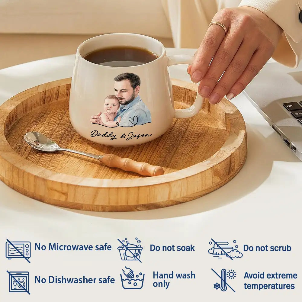 Custom Photo,New Baby,Art Design,Gift For Father,New Dad,Adorable,Photo - Pencil Sketch - Remove BG,Time-to-Clock - Custom Photo Pencil Sketch The Moment You Became My Mom Dad - Personalized Tapered Mug