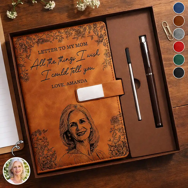 Gift For Yourself, Gift For Women, Gift For Men, Sad - Custom Photo Pencil Sketch Things I Wish I Could Tell You - Personalized Leather Notebook Set