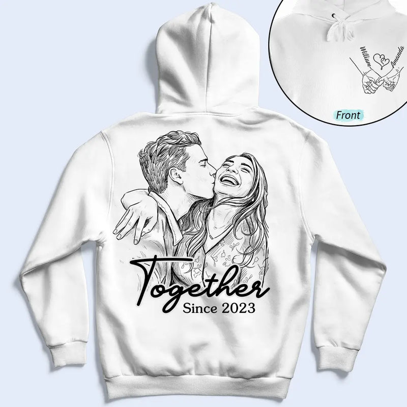 Custom Photo,Art Design,Gift For Couples,Romantic,Photo - Pencil Sketch - Remove BG - Custom Photo Pencil Sketch Together Since Couple - Personalized T Shirt