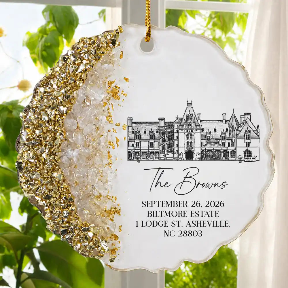 Art Design,Romantic,Gift For Couples,Wedding,Photo - Pencil Sketch - Remove BG (For Landscape) - Custom Photo Pencil Sketch Wedding Venue - Personalized Resin Ornament
