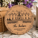 Art Design, Custom Photo, Romantic, Gift For Couples, Wedding, Photo - Pencil Sketch - Remove BG (For Landscape) - Custom Photo Pencil Sketch Wedding Venue Illustration - Personalized Cork Coaster