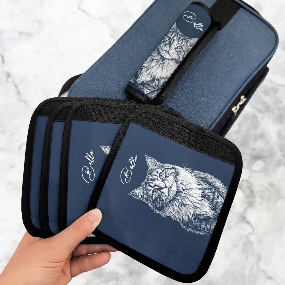 Custom Photo, Beach, Art Design, Summer, Pet Lovers, Playful, Photo - Pencil Sketch - Remove BG - Custom Photo Pencil Sketch Woman Man Dog Cat Funny Portrait - Personalized Luggage Handle Wrap
