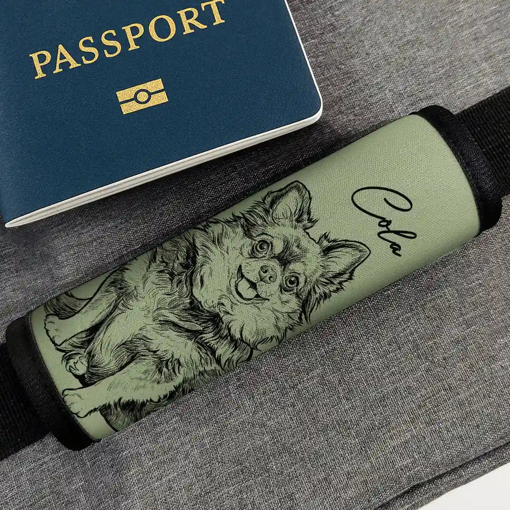 Custom Photo, Beach, Art Design, Summer, Pet Lovers, Playful, Photo - Pencil Sketch - Remove BG - Custom Photo Pencil Sketch Woman Man Dog Cat Funny Portrait - Personalized Luggage Handle Wrap