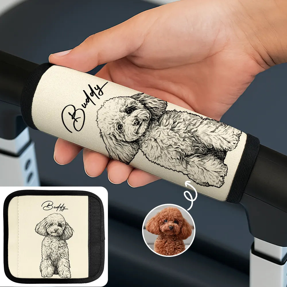 Custom Photo, Beach, Art Design, Summer, Pet Lovers, Playful, Photo - Pencil Sketch - Remove BG - Custom Photo Pencil Sketch Woman Man Dog Cat Funny Portrait - Personalized Luggage Handle Wrap