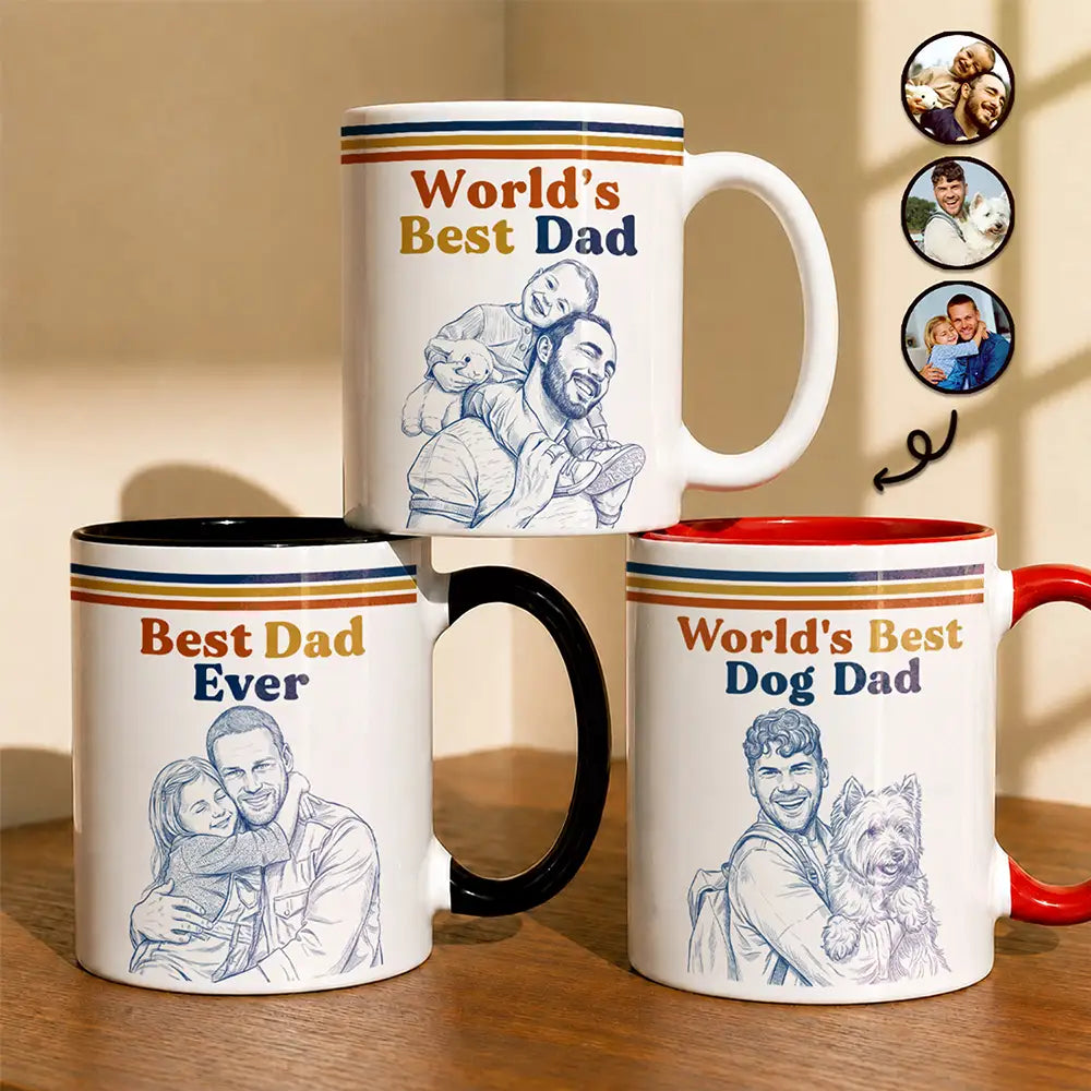 Gift For Father,Custom Photo,Art Design,Top Market,Proud,Photo - Pencil Sketch - Remove BG - Custom Photo Pencil Sketch World's Best Dad Retro - Personalized Mug