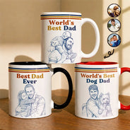Gift For Father,Custom Photo,Art Design,Top Market,Proud,Photo - Pencil Sketch - Remove BG - Custom Photo Pencil Sketch World's Best Dad Retro - Personalized Mug