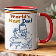 Gift For Father,Custom Photo,Art Design,Top Market,Proud,Photo - Pencil Sketch - Remove BG - Custom Photo Pencil Sketch World's Best Dad Retro - Personalized Mug