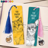 Art Design, Playful, Christmas, Custom Photo, Reading, Pet Lovers, Photo - Pencil Sketch - Remove BG - Custom Photo Pencil Sketch You Pawsed Here - Personalized Acrylic Bookmark