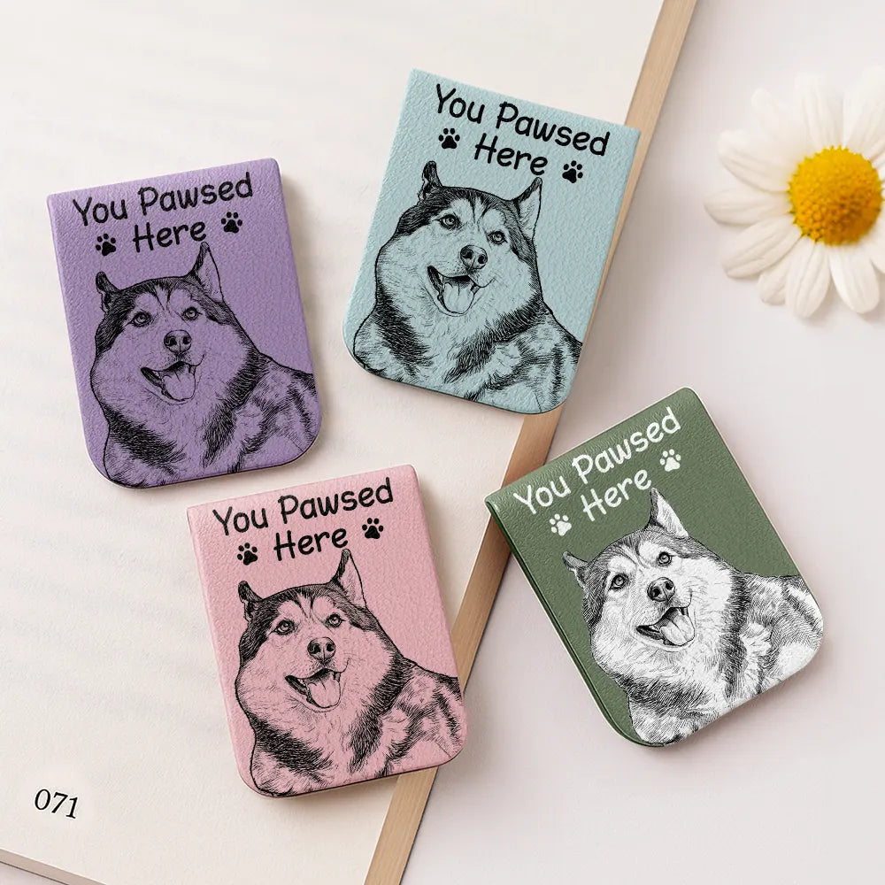 Art Design,Playful,Christmas,Reading,Pet Lovers,Photo - Pencil Sketch - Bold - Custom Photo Bold Sketch You Pawsed Here - Personalized Leather Magnetic Bookmark