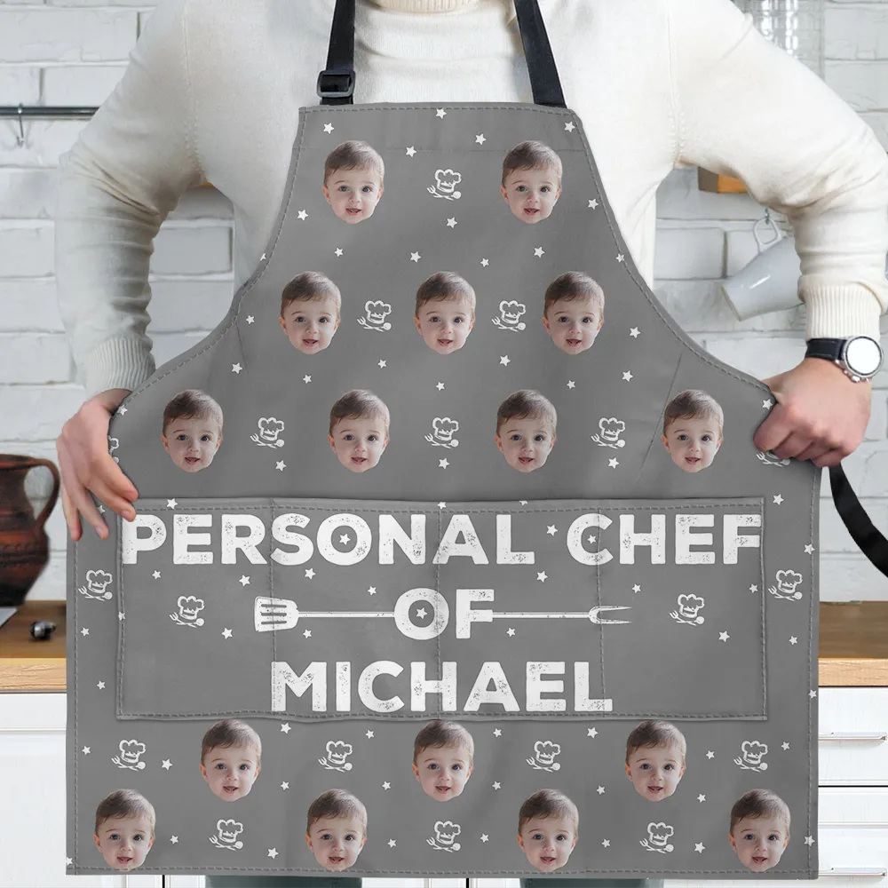 Gift For Husband,Gift For Boyfriend,Gift For Yourself,Gift For Men,Gift For Father,Cooking,Happy,Non-Eng,Photo,Playful - Custom Photo Personal Chef Of Wife And Kids - Personalized Apron