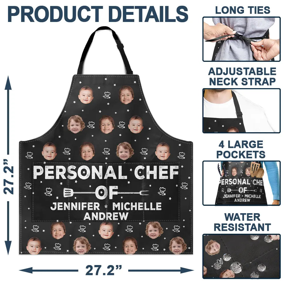Gift For Husband,Gift For Boyfriend,Gift For Yourself,Gift For Men,Gift For Father,Cooking,Happy,Non-Eng,Photo,Playful - Custom Photo Personal Chef Of Wife And Kids - Personalized Apron