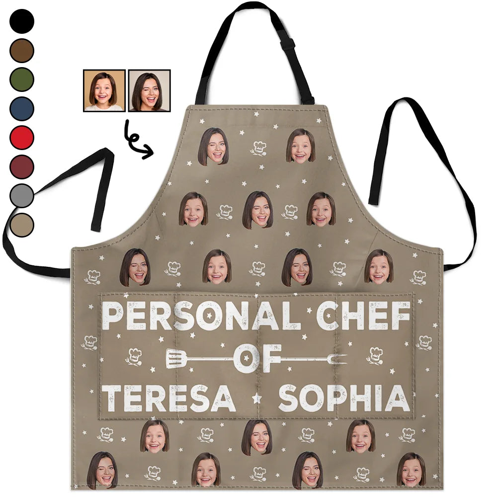 Gift For Husband,Gift For Boyfriend,Gift For Yourself,Gift For Men,Gift For Father,Cooking,Happy,Non-Eng,Photo,Playful - Custom Photo Personal Chef Of Wife And Kids - Personalized Apron