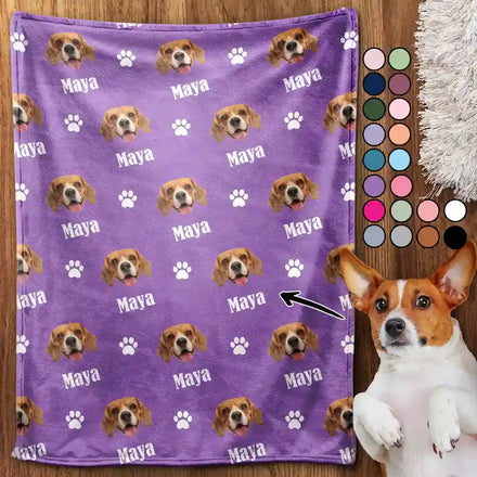 Custom Photo Pet Dog Cat Face Sidelong - Personalized Pet Blanket