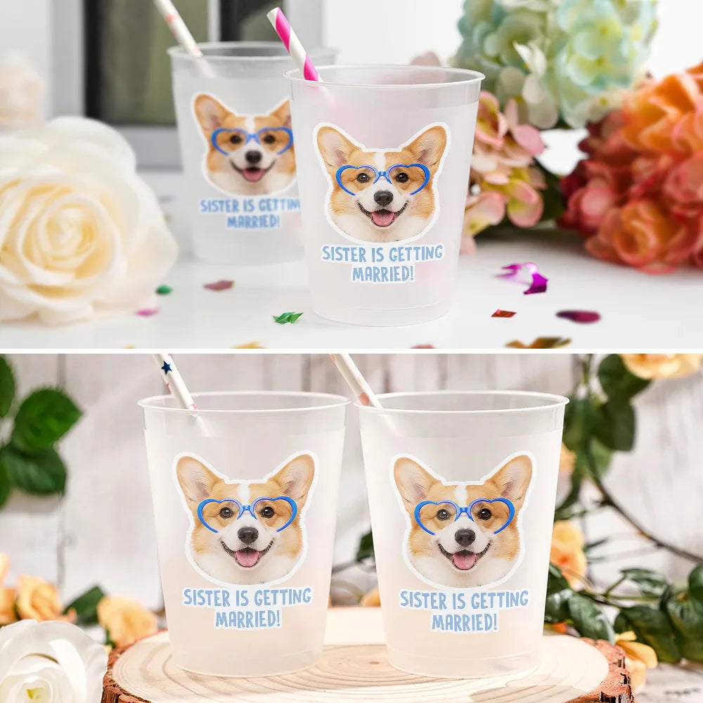 Dog Mom,Playful,Bachelorette,Custom Photo,Gift For Mother,Pet Lovers,Cut-Face Photo - Custom Photo Pet Face Bachelorette Party - Personalized Frosted Cups