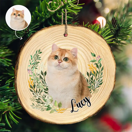 Custom Photo Pet Face Dog Face Cat Face - Personalized Wood Slice Ornament
