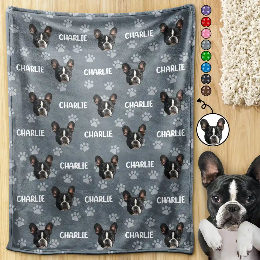 Pet Lovers, Pet Mom, Pet Dad, Happy, Custom Photo - Custom Photo Pet Face Pattern Dog Cat Family - Personalized Pet Blanket
