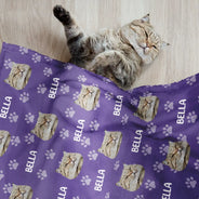 Pet Lovers, Pet Mom, Pet Dad, Happy, Custom Photo - Custom Photo Pet Face Pattern Dog Cat Family - Personalized Pet Blanket