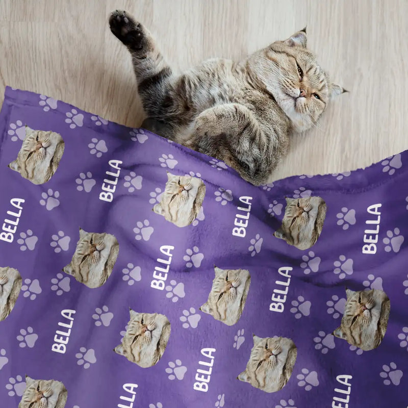 Pet Lovers, Pet Mom, Pet Dad, Happy, Custom Photo - Custom Photo Pet Face Pattern Dog Cat Family - Personalized Pet Blanket