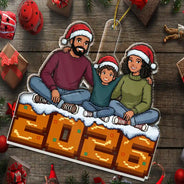 Art Design,Christmas,Cozy,Family,Photo - Pixel Art - Custom Photo Pixel Art Christmas Family - Personalized Custom Shaped Acrylic Ornament