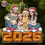 Art Design,Christmas,Cozy,Family,Photo - Pixel Art - Custom Photo Pixel Art Christmas Family - Personalized Custom Shaped Acrylic Ornament