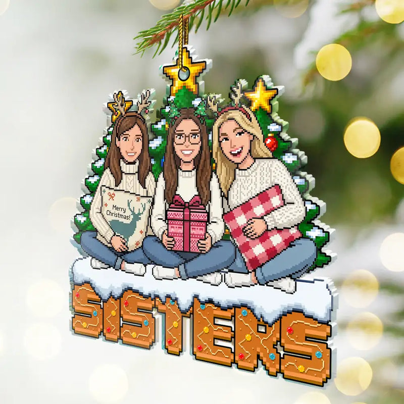 Art Design,Sentimental,Christmas,Gift For Sibling,Photo - Pixel Art - Custom Photo Pixel Art Christmas Pixel Siblings Brothers Sisters - Personalized Custom Shaped Acrylic Ornament