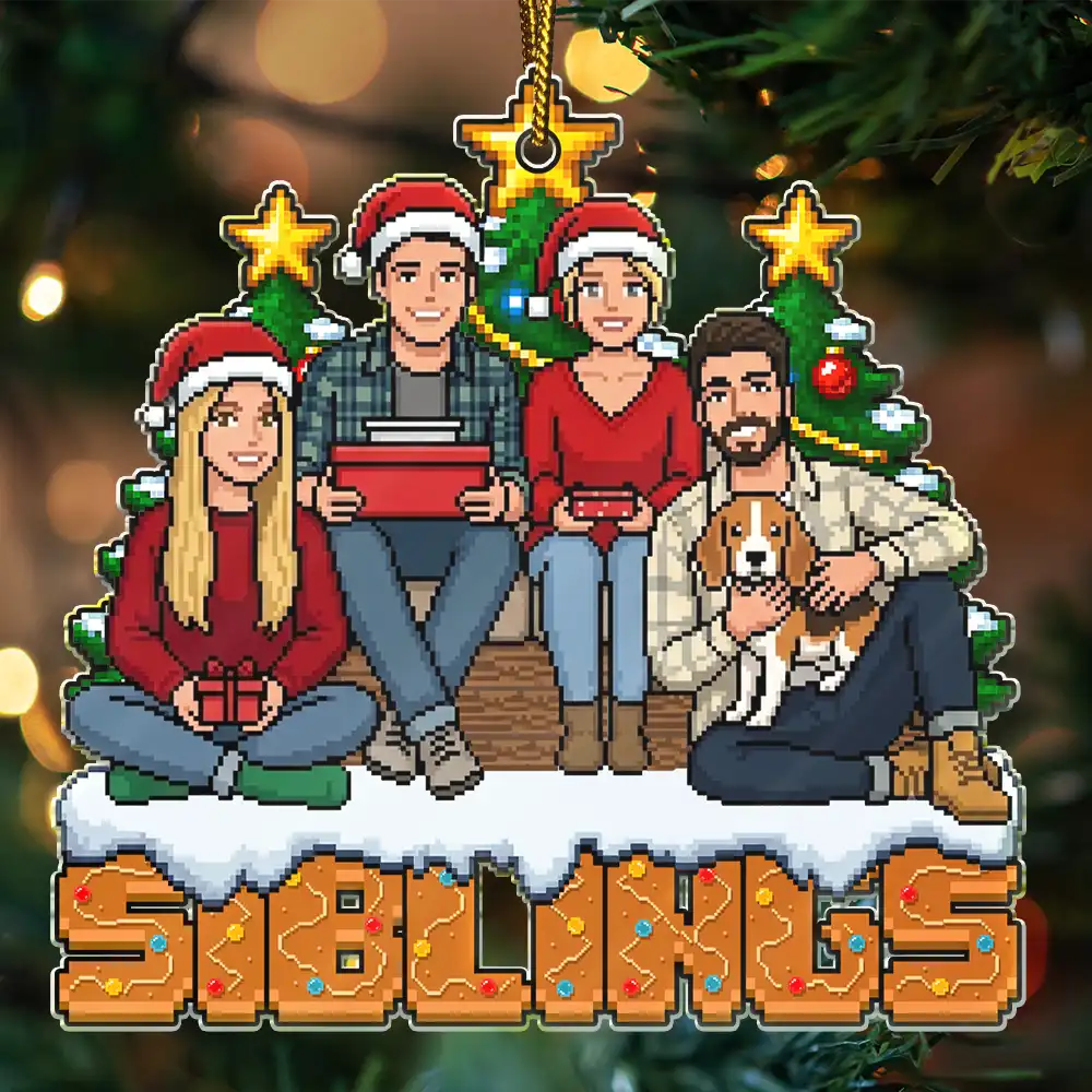 Art Design,Sentimental,Christmas,Gift For Sibling,Photo - Pixel Art - Custom Photo Pixel Art Christmas Pixel Siblings Brothers Sisters - Personalized Custom Shaped Acrylic Ornament