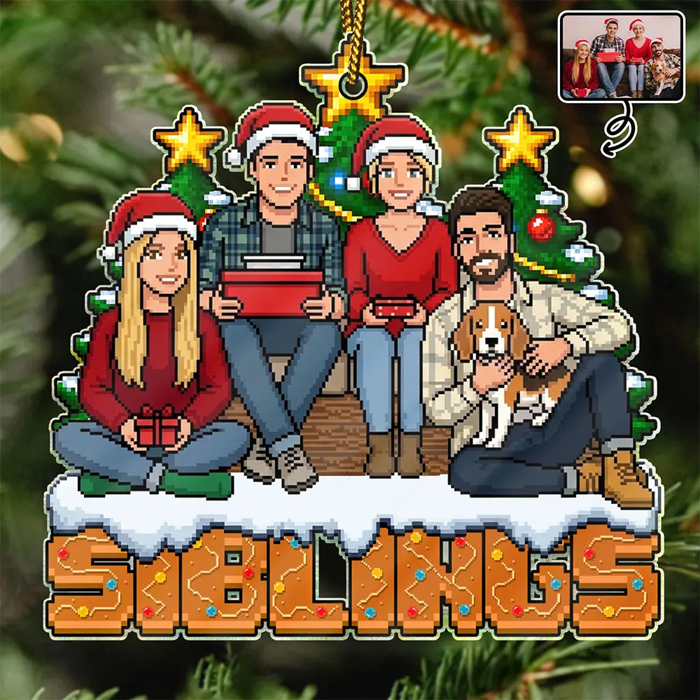 Art Design,Sentimental,Christmas,Gift For Sibling,Photo - Pixel Art - Custom Photo Pixel Art Christmas Pixel Siblings Brothers Sisters - Personalized Custom Shaped Acrylic Ornament