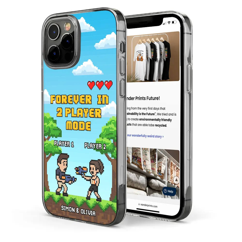 Gift For Couples,Gift For Husband,Gift For Wife,Gift For Boyfriend,Gift For Girlfriend,LGBT,Gaming,Happy - Custom Photo Pixel Art Standee 2 Player Mode - Personalized Clear Phone Case