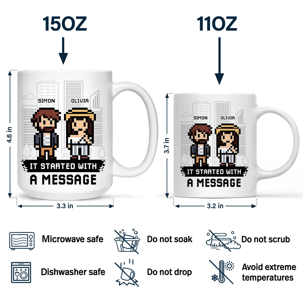 Gift For Couples,Gift For Husband,Gift For Wife,Gift For Boyfriend,Gift For Girlfriend,Love,LGBT - Custom Photo Pixel Art Standee Started With A Message - Personalized Mug