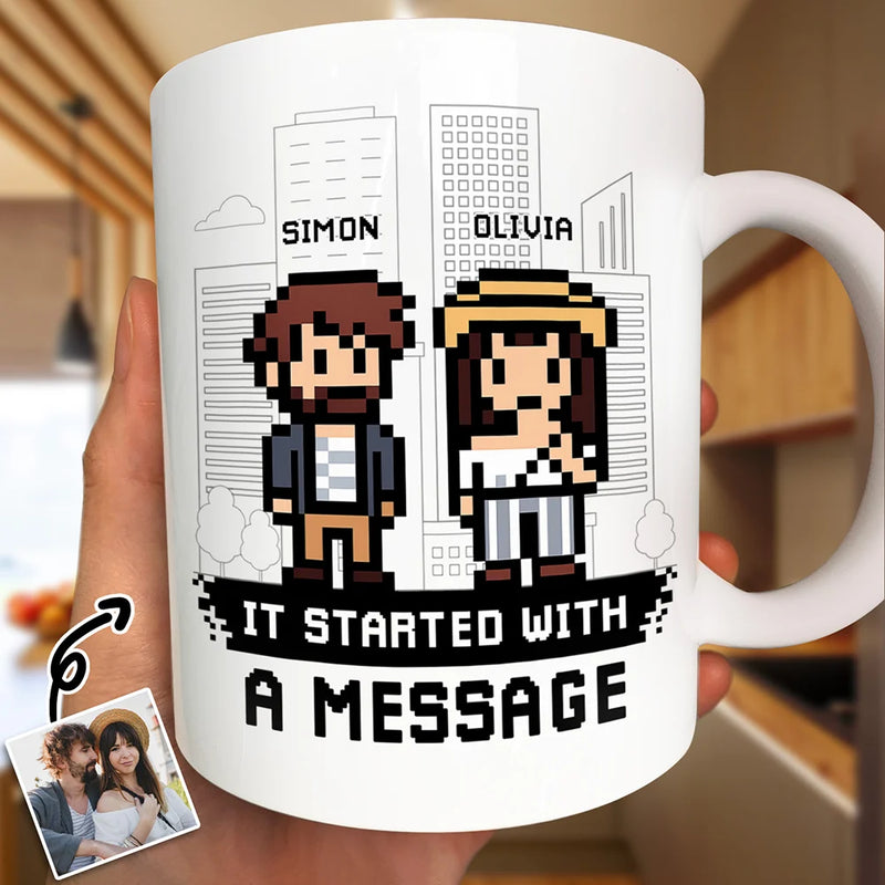 Gift For Couples,Gift For Husband,Gift For Wife,Gift For Boyfriend,Gift For Girlfriend,Love,LGBT - Custom Photo Pixel Art Standee Started With A Message - Personalized Mug
