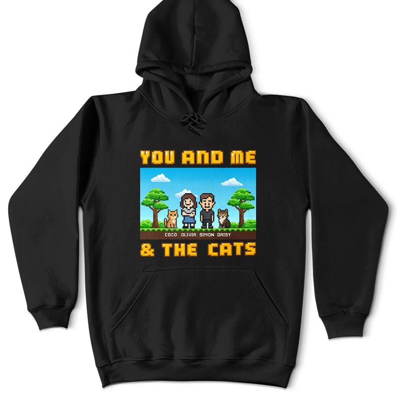 Gift For Couples,Gift For Husband,Gift For Wife,Gift For Boyfriend,Gift For Girlfriend,Pet Lovers,Pet Couple,Dog Lovers,Dog Couple,Cat Lovers,Cat Couple,Love - Custom Photo Pixel Art Standee You Me And The Dog Cat - Personalized T Shirt