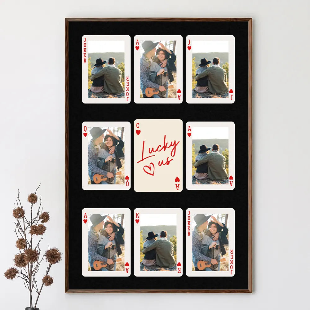 Custom Photo,Gift For Couples,Gift For Husband,Gift For Wife,Gift For Boyfriend,Gift For Girlfriend,Happy - Custom Photo Playing Card Couple Lucky In Love - Personalised Poster