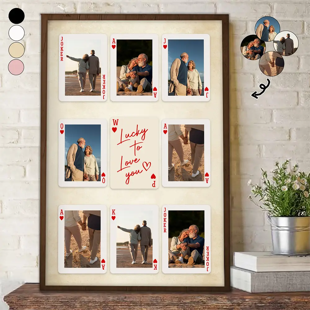 Custom Photo,Gift For Couples,Gift For Husband,Gift For Wife,Gift For Boyfriend,Gift For Girlfriend,Happy - Custom Photo Playing Card Couple Lucky In Love - Personalised Poster