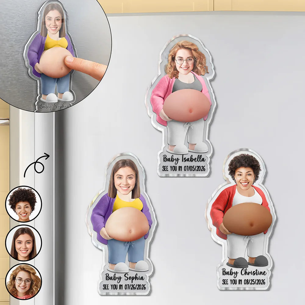 Custom Photo, New Baby, Gift For Father, Expecting Dad, Humorous, Cut-Face Photo - Custom Photo Poke The Baby Bump - Personalized Squishy Acrylic Fridge Magnet