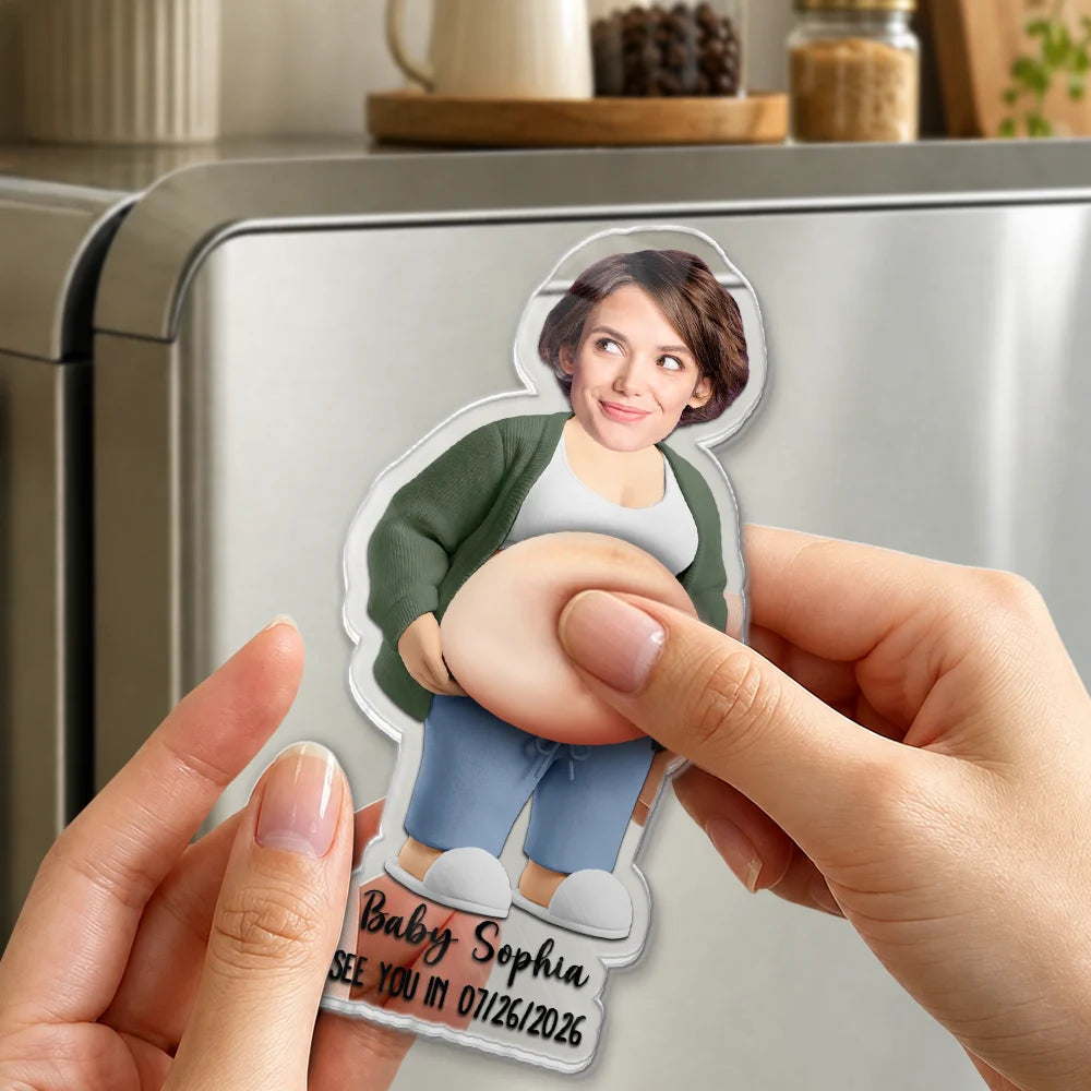 Custom Photo, New Baby, Gift For Father, Expecting Dad, Humorous, Cut-Face Photo - Custom Photo Poke The Baby Bump - Personalized Squishy Acrylic Fridge Magnet