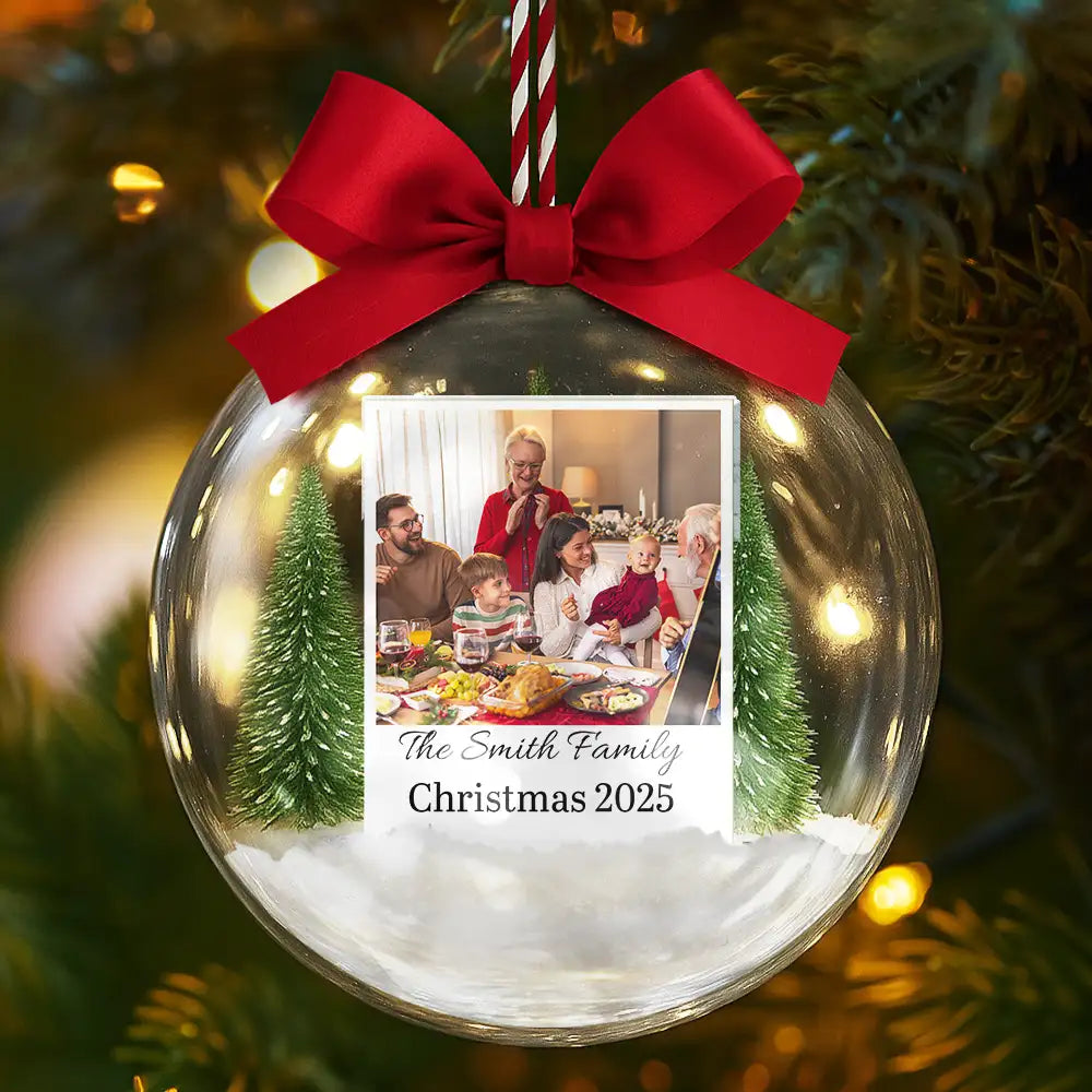 Christmas,Custom Photo,Family,Happy - Custom Photo Polaroid Family Photo With Personal Message - Personalized 3D Acrylic Ball Ornament