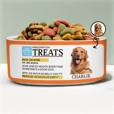 Custom Photo Prescription Treat For Pet - Personalized Pet Bowl