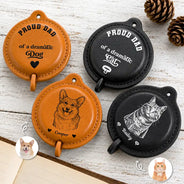 Gift For Men,Gift For Father,Gift For Boyfriend,Gift For Couples,Gift For Husband,Dog Lovers,Dog Dad,Cat Lovers,Cat Dad,Pet Lovers,Non-Eng,Photo - Pencil Sketch (Bold),Icon,Playful - Custom Photo Proud Dad Of A Dramatic Dog Cat Pencil Sketch - Personalized Leather Tape Measure
