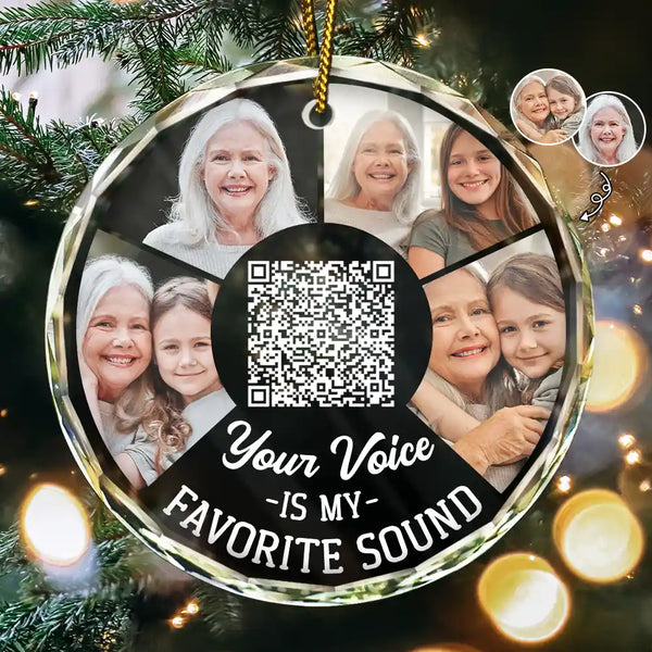 Memorial - Custom Photo QR Code Your Voice - Personalized Circle Glass Ornament