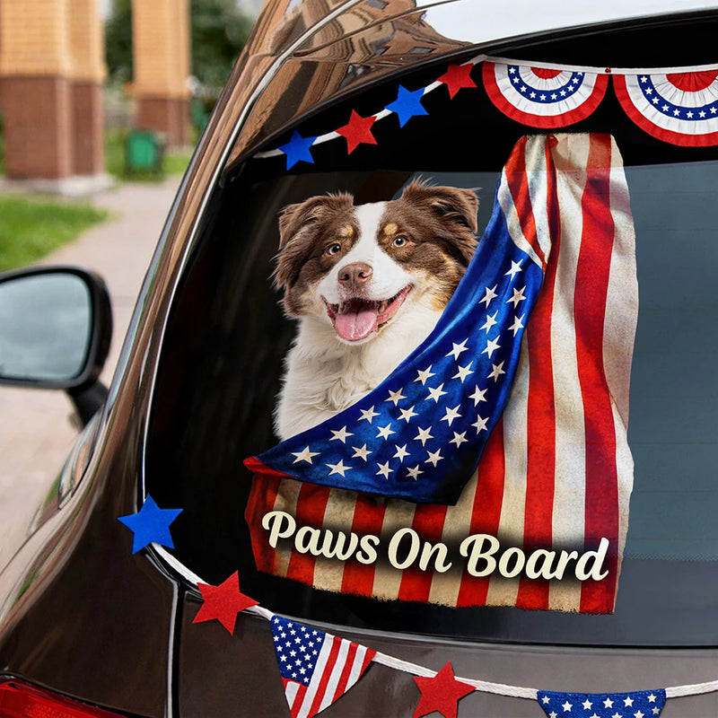 Pet Lovers, New baby, Independence Day, Custom Photo, Happy - Custom Photo Realistic Flag Baby And Paws On Board - Personalized Decor Decal