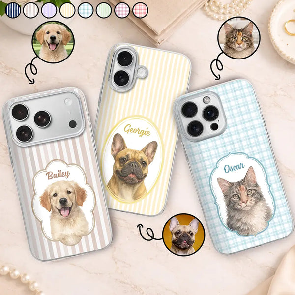 Happy,Dog Lovers,Pet Lovers,Cat Lovers - Custom Photo Realistic Watercolor Art Watercolor Dog Cat Pet Portrait Vintage - Personalized Clear Phone Case