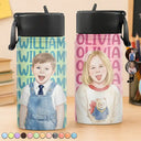 Adorable,Art Design,Back To School,Gift For Kids,Photo - Watercolor - Remove BG - Custom Photo Realistic Watercolor Art Adorable Kid With Name - Personalized Kids Water Bottle