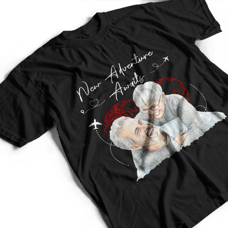 Art Design, Custom Photo, Romantic, Summer, Gift For Couples, Photo - Watercolor - Remove BG - Custom Photo Realistic Watercolor Art And So The Adventure Begins - Personalized T Shirt
