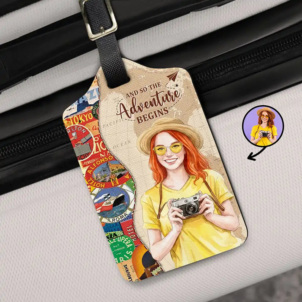 Custom Photo Realistic Watercolor Art And So The Adventure Begins Travel Lover - Personalized Luggage Tag