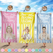Custom Photo, Art Design, Summer, Teacher, Playful, Photo - Watercolor - Remove BG - Custom Photo Realistic Watercolor Art Beaching Not Teaching Vibrant Stripes Color - Personalized Beach Towel
