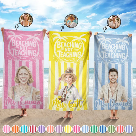 Custom Photo Realistic Watercolor Art Beaching Not Teaching Vibrant Stripes Color - Personalized Beach Towel