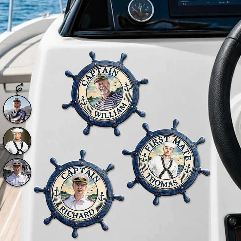 Art Design,Pontoon,Confident,Gift For Men,Gift For Yourself,Summer,Photo - Watercolor - Remove BG - Custom Photo Realistic Watercolor Art Captain First Mate Sailing Boat - Personalized Magnet