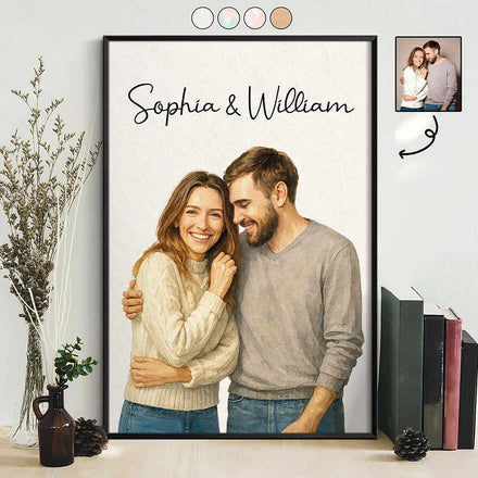 Custom Photo Realistic Watercolor Art Couple Family - Personalized Poster